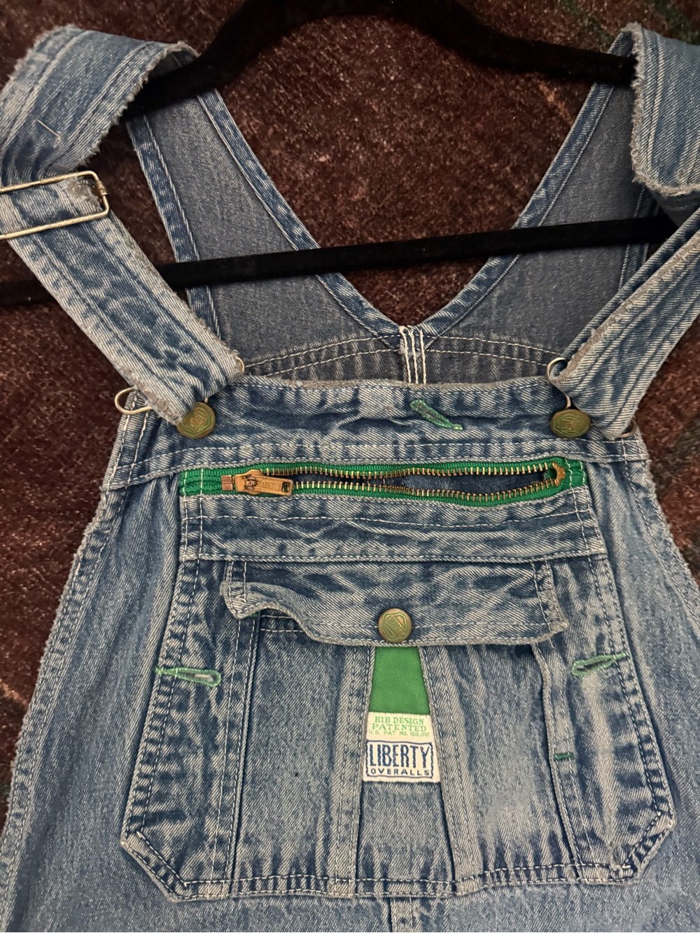 American Vintage Light Blue Denim Overalls with Green Trim
